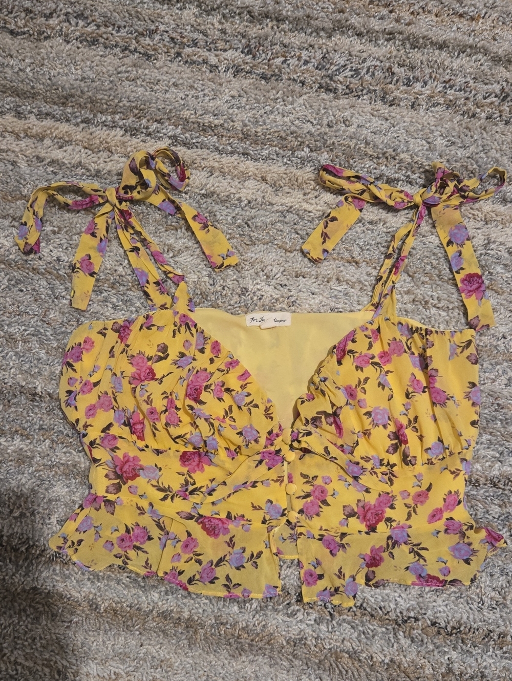 For Love & Lemons Yellow Floral Tie-Shoulder Crop Top